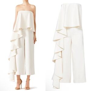 Solace London Cream White Cecilia Crepe Sleeveless Ruffle Cropped Leg Jumpsuit